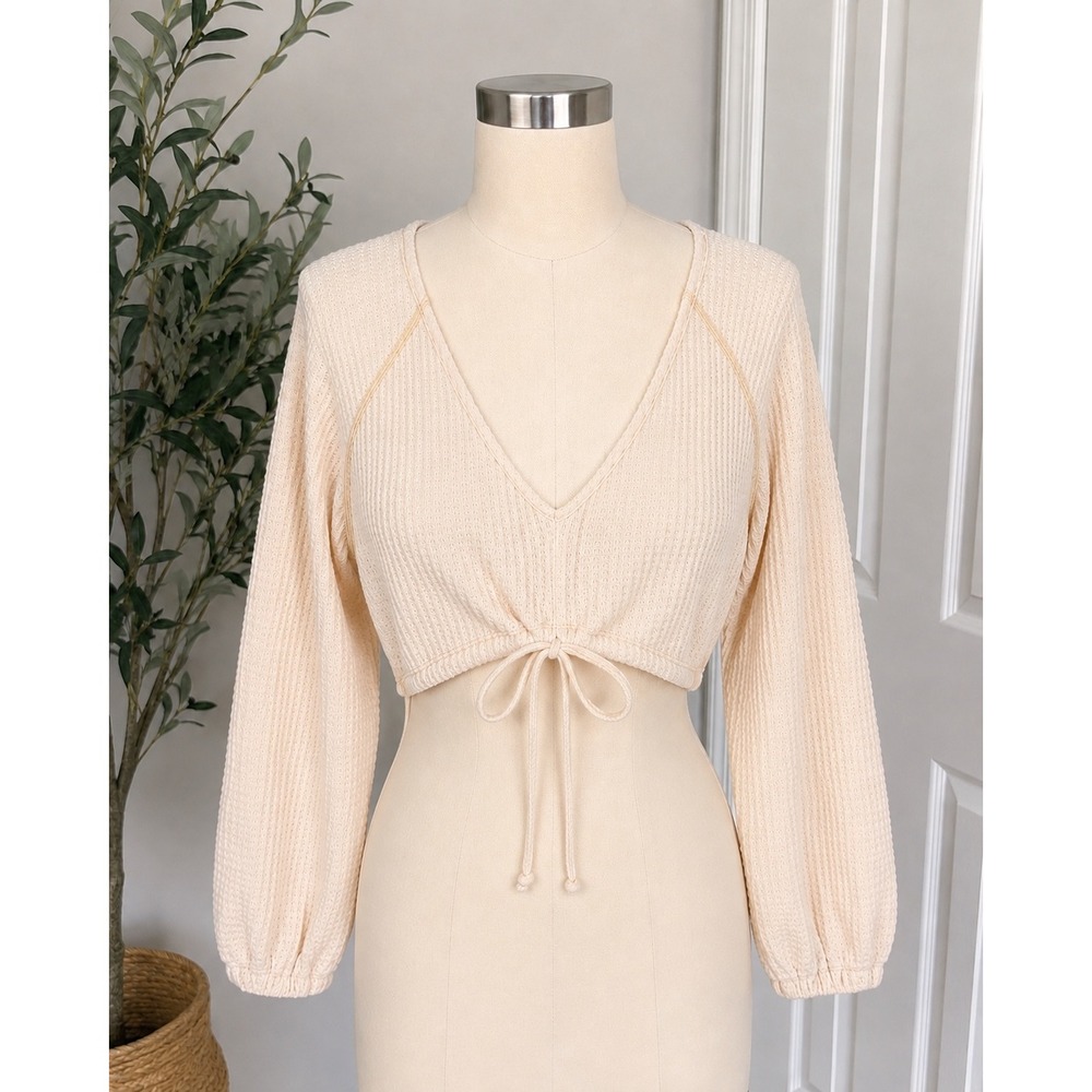 Out From Under Urban Outfitters Waffle Knit Boho Crop Top Peach Cream Medium NEW